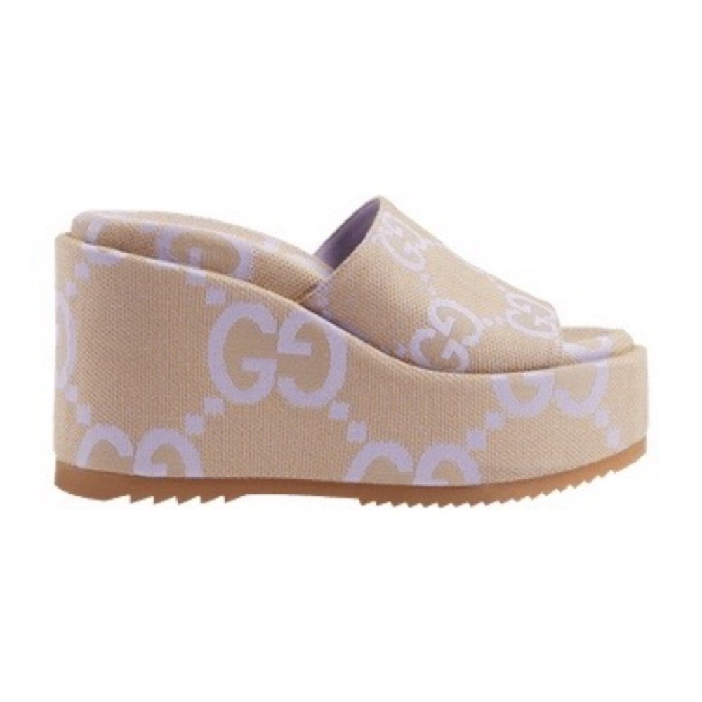 Gucci Tan Platform Slide Shoes